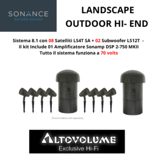 SONANCE LANDSCAPE Series | Sistema Hi-End da Esterno 8.2 con 08 Satelliti LS4T SAT/1 + 02 Subwoofer LS12T + 01 Amplificatore Sonamp DSP 2-750 MKII (70V)