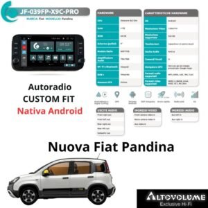 JF SOUND (JF-039FP-X9C-PRO) - Autoradio Custom Fit Android 9''- Octacore 8x2 GHz - 4GB/64GB per FIAT PANDINA