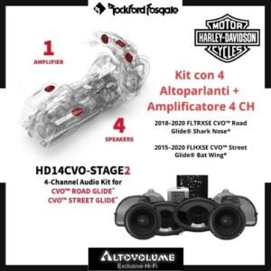 ROCKFORD FOSGATE HD14CVO-STAGE2 | Kit 4 Casse + Amplificatore per Harley-Davidson Road Glide CVO & Street Glide CVO 2014+