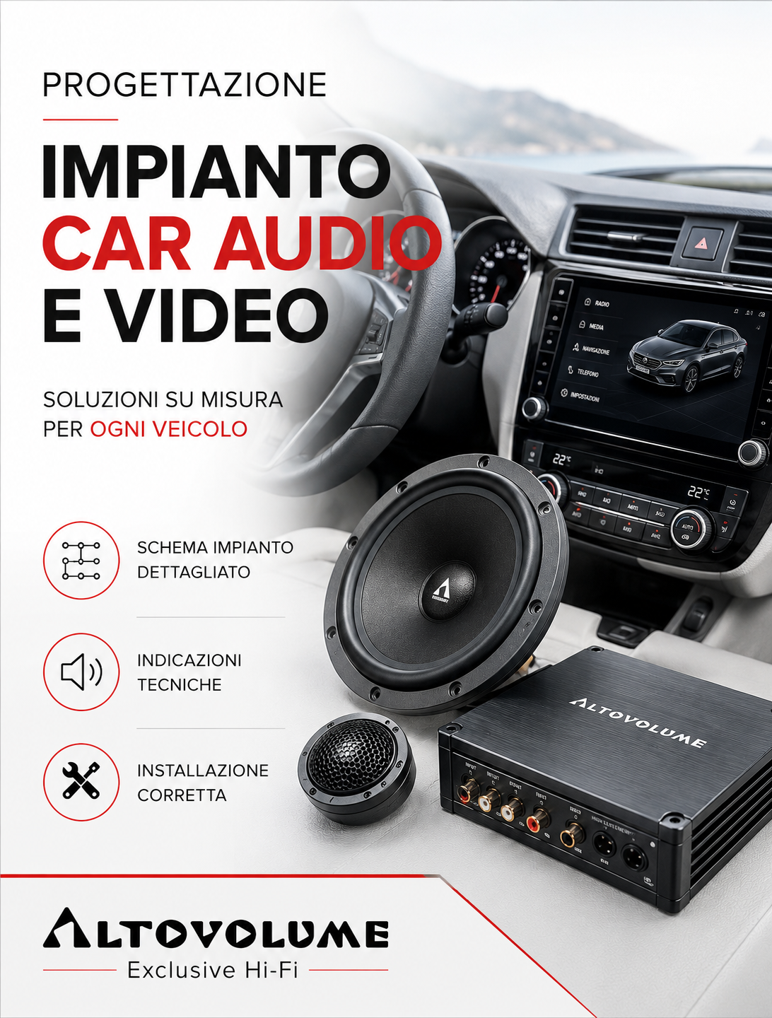 Progettazione Car Audio e Video Progettazione impianto car audio su misura per ottenere prestazioni elevate e suono equilibrato in auto