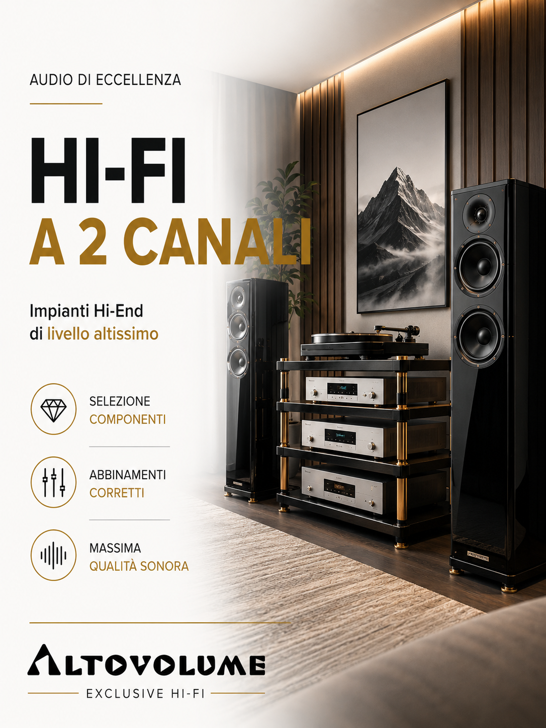 Progettazione Hi-Fi 2 Canali Hi-End Progettazione impianto hi-fi 2 canali hi-end per ottenere la massima qualità sonora