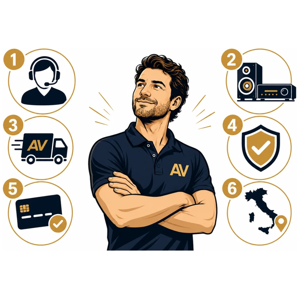 I 6 motivi per acquistare da Altovolume: consulenza, spedizione, garanzia, pagamenti sicuri, assistenza in tutta Italia