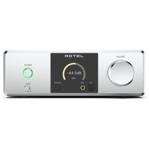 Rotel DX3 amplificatore per cuffie con DAC, vista frontale finitura silver