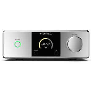 Rotel DX5 amplificatore integrato con DAC, vista frontale finitura silver
