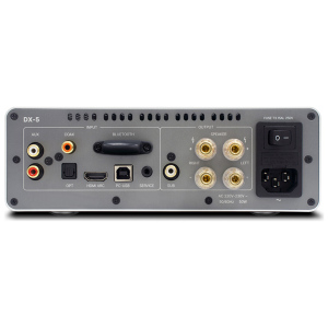 Rotel DX5, pannello posteriore con HDMI ARC, ingressi digitali e uscita subwoofer