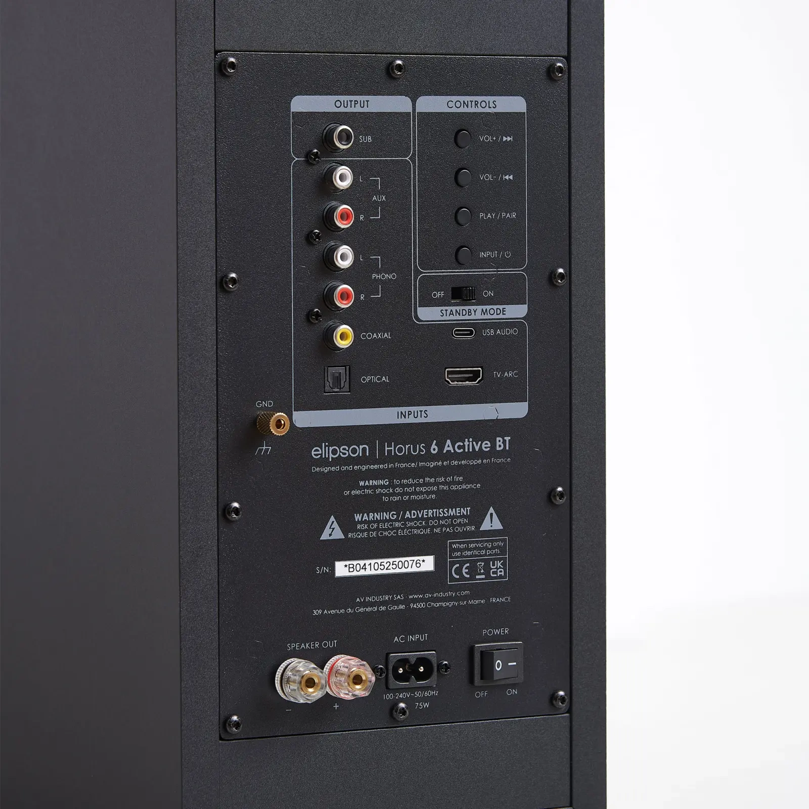 Elipson Horus 6B Active BT, pannello dei collegamenti Elipson Horus 6B Active BT, pannello dei collegamenti
