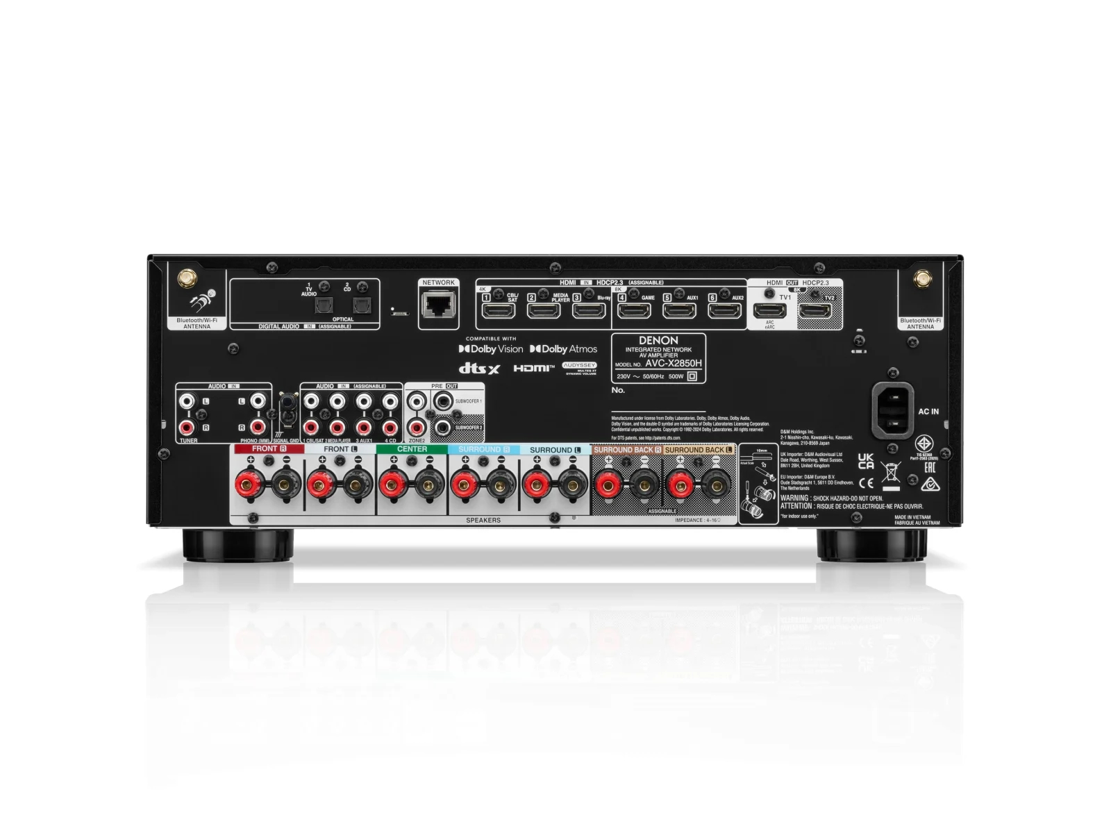 Denon AVC-X2850H amplificatore AV 7.2 canali – pannello posteriore (presunto) Denon AVC-X2850H amplificatore AV 7.2 canali – pannello posteriore (presunto)