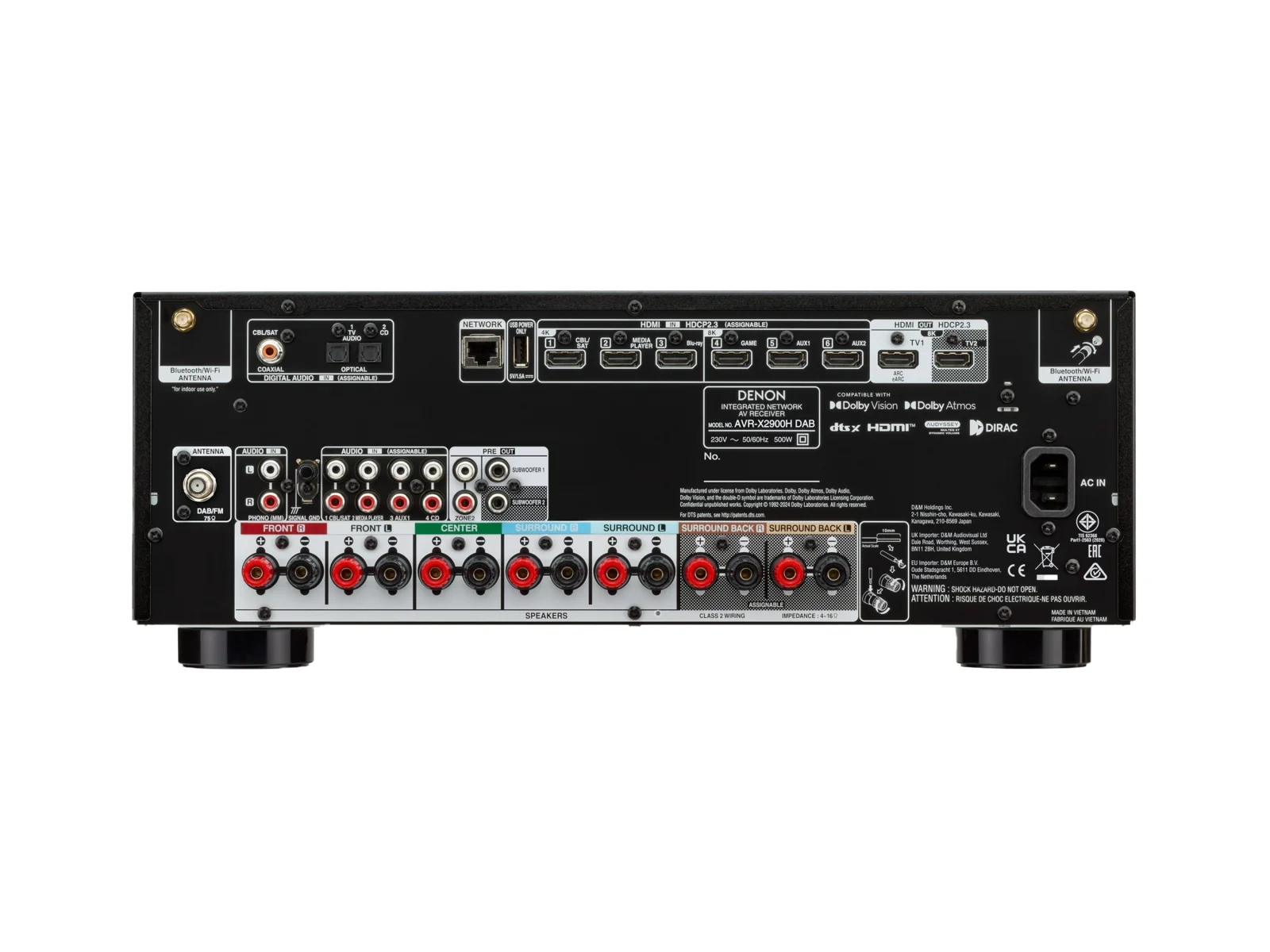 Denon AVR-X2900H DAB sintoamplificatore AV 7.2 canali – pannello posteriore (presunto) Denon AVR-X2900H DAB sintoamplificatore AV 7.2 canali – pannello posteriore (presunto)