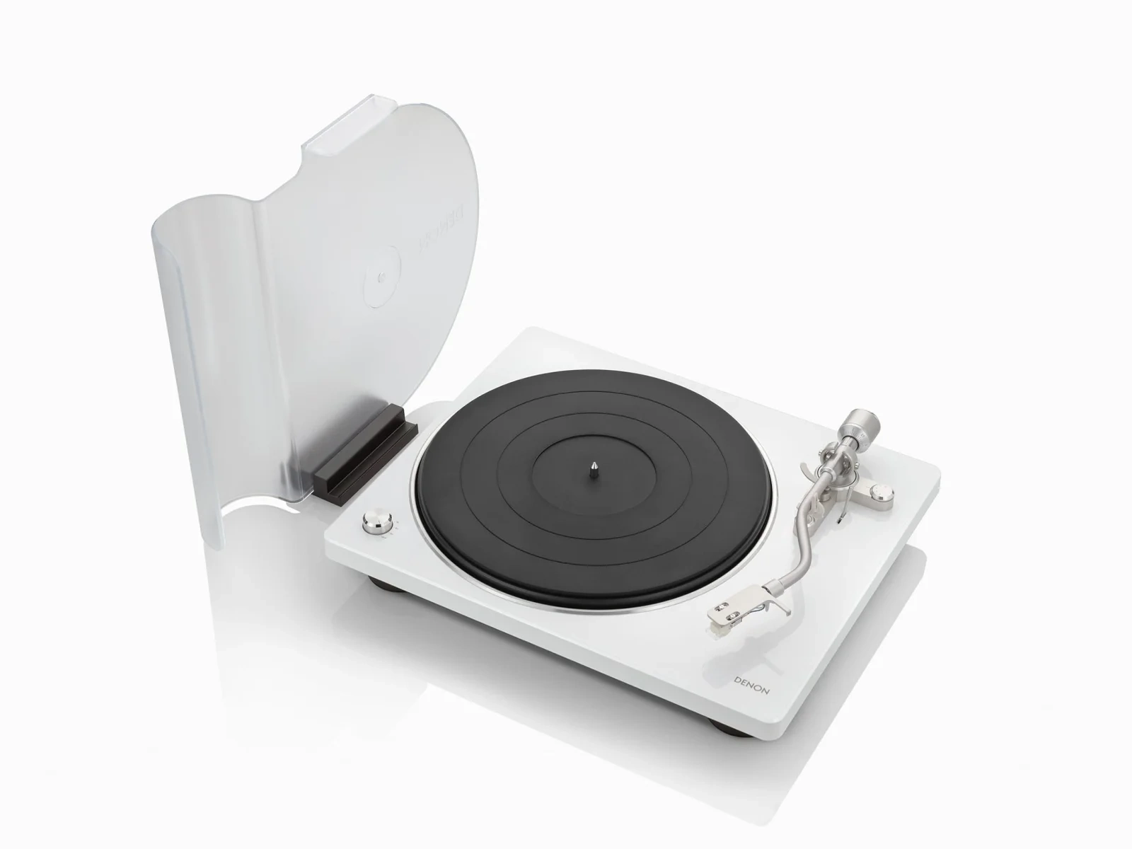 Denon DP-400 giradischi a cinghia β con coperchio aperto, bianco Denon DP-400 giradischi a cinghia β con coperchio aperto, bianco