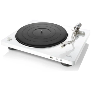 Denon DP-450USB giradischi con registrazione USB – vista frontale angolata, bianco