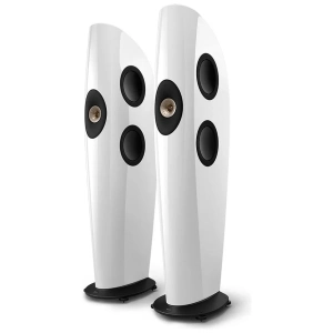 KEF Blade One Meta Bianco Artico e Champagne, diffusore da pavimento, di tre quarti