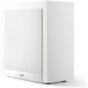 KEF T2 Bianco, subwoofer attivo sottile, di tre quarti