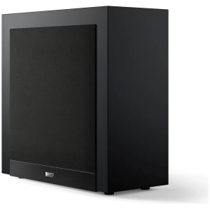 KEF T2 Nero, subwoofer attivo sottile, di tre quarti