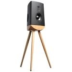 Lyngdorf Cue-100 – nero con base in rovere, vista frontale