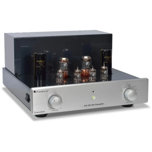 PrimaLuna EVO 200 Preamplificatore valvolare – di tre quarti senza griglia, valvole in vista