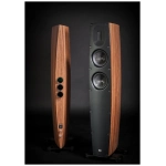 Scansonic HD Q3 diffusore da pavimento – versione noce, fronte e retro