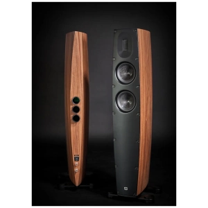 Scansonic HD Q3 diffusore da pavimento – versione noce, fronte e retro