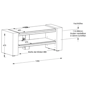 Schnepel X-1200, mobile TV aperto – disegno con le misure