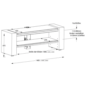 Schnepel X-1400, mobile TV aperto – disegno con le misure