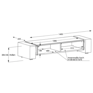 Schnepel X-1400 chiuso, mobile TV con 2 ribalte e 2 cassetti – disegno con le misure