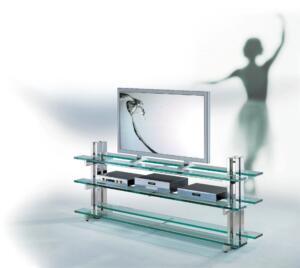 Schroers & Schroers Biga rack Hi-Fi in acciaio e vetro con TV, immagine 3