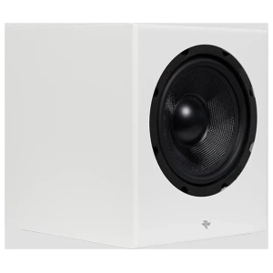 Totem KIN Sub 8 subwoofer attivo – Bianco satinato, vista angolata