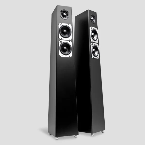 Totem Tribe Tower diffusori da pavimento – vista del prodotto, finitura nero satinato Totem Tribe Tower diffusori da pavimento – vista del prodotto, finitura nero satinato