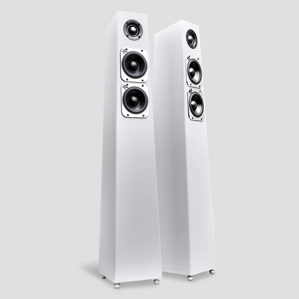 Totem Tribe Tower diffusori da pavimento – vista del prodotto, finitura bianco satinato Totem Tribe Tower diffusori da pavimento – vista del prodotto, finitura bianco satinato